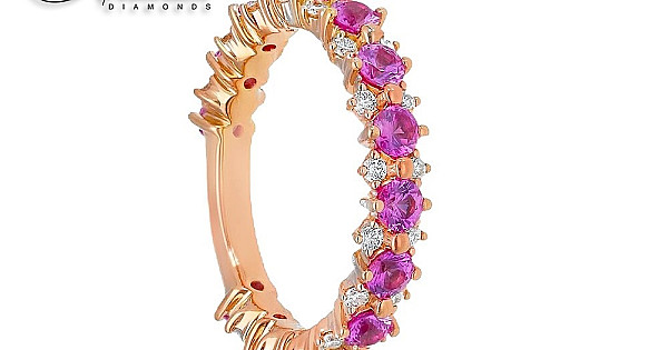 Пръстен халка розово злато 18k розов сапфир 1.46ct диаманти 0.31ct код ...
